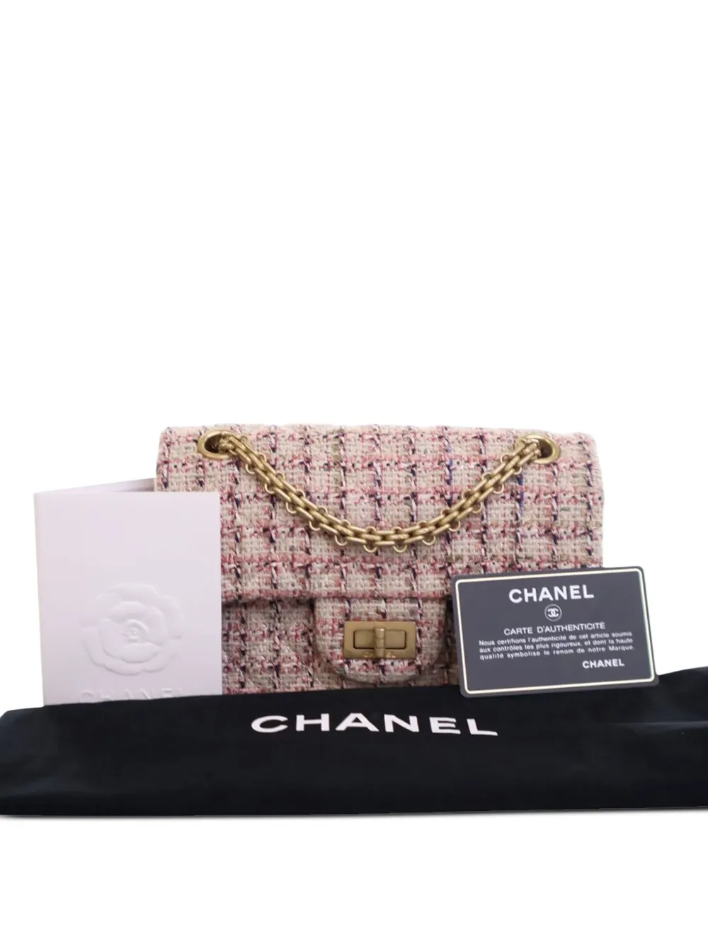 Pre-owned Chanel 2019 Mini Reissue 2.55 Tweed Single Flap 224 Crossbody Bag