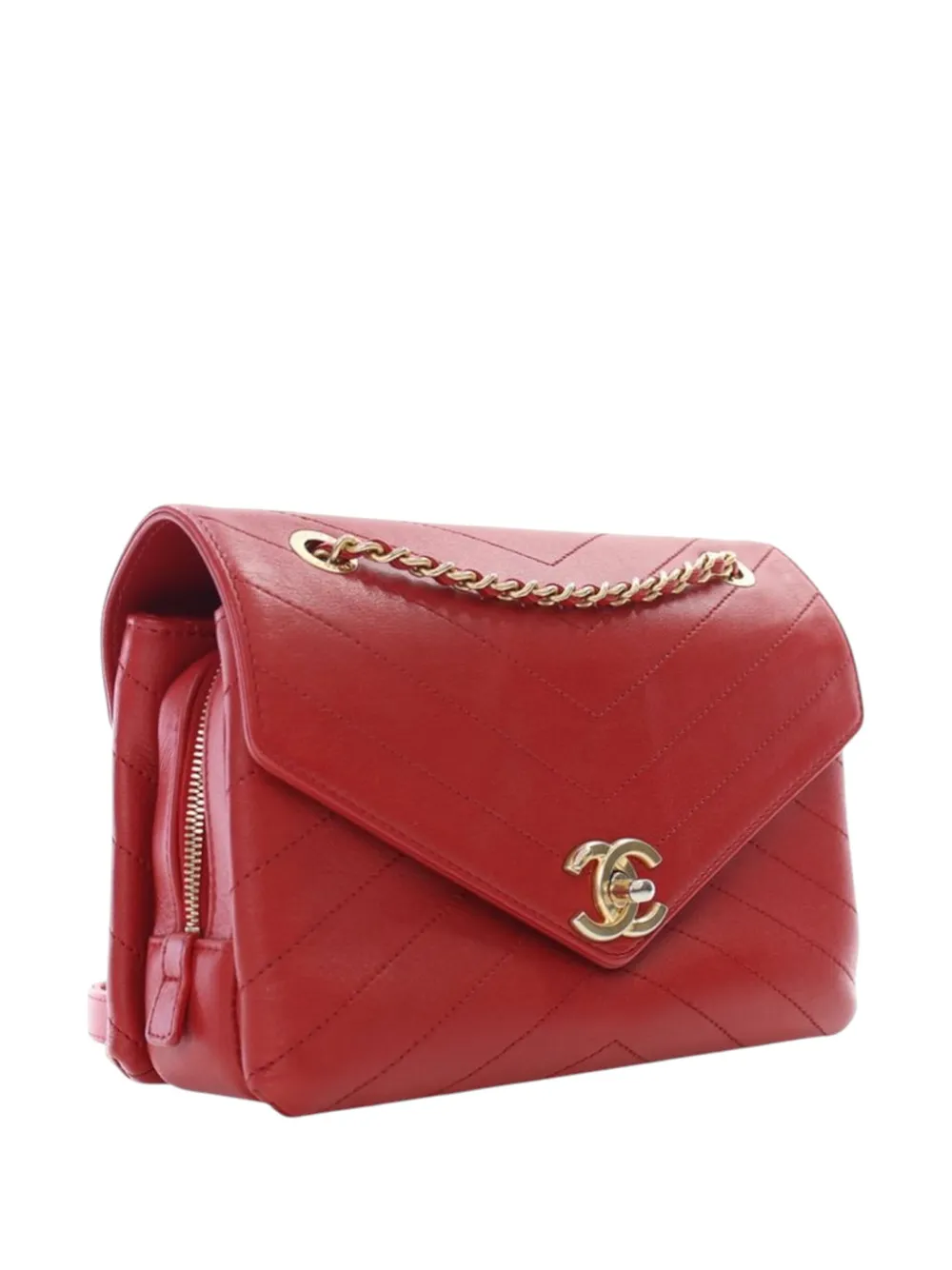 Pre-owned Chanel 2018 Small Chevron Lambskin Coco Envelope Flap Crossbody Bag