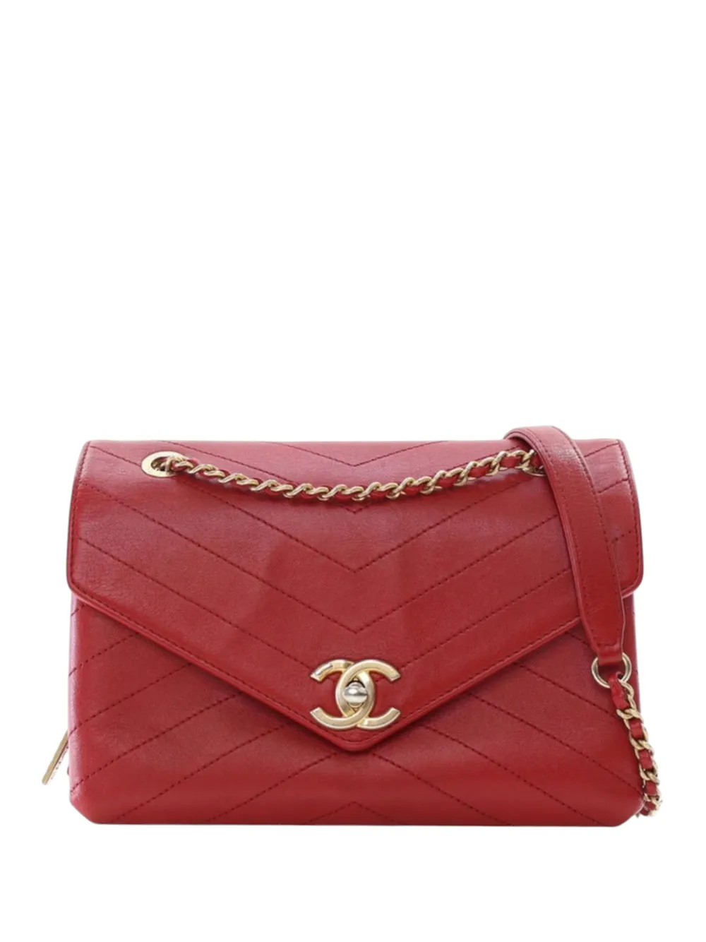 Pre-owned Chanel 2018 Small Chevron Lambskin Coco Envelope Flap Crossbody Bag