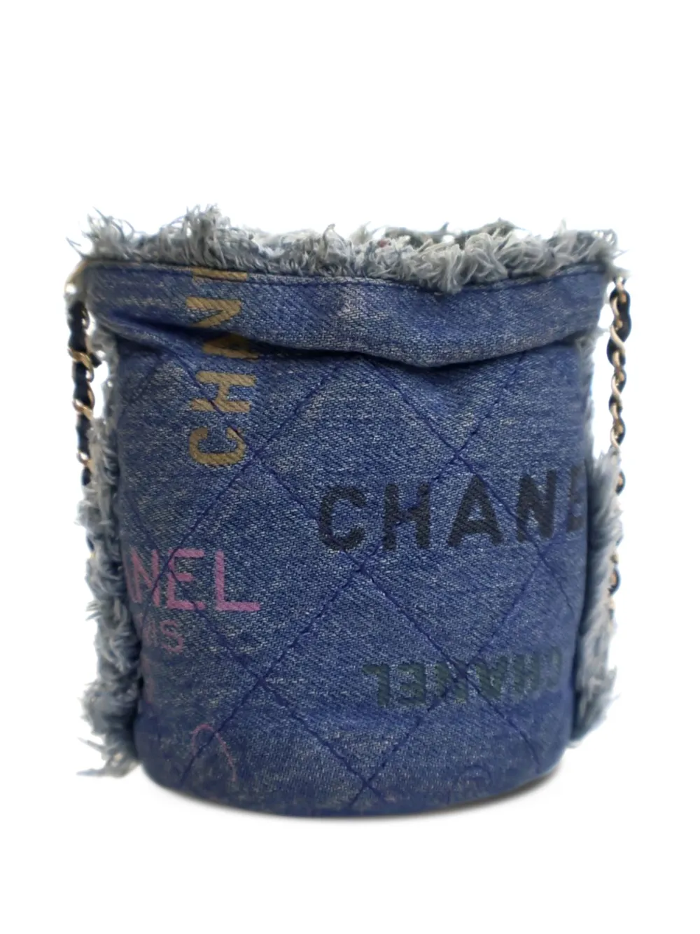 Pre-owned Chanel 2021 Mini Denim Mood With Chain Bucket Bag In Blue