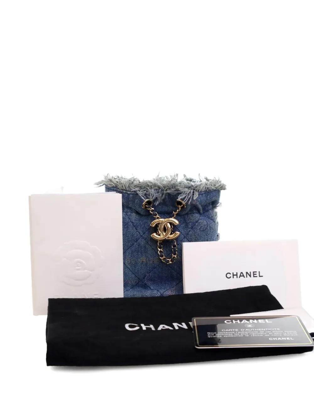 Pre-owned Chanel 2021 Mini Denim Mood With Chain Bucket Bag In Blue