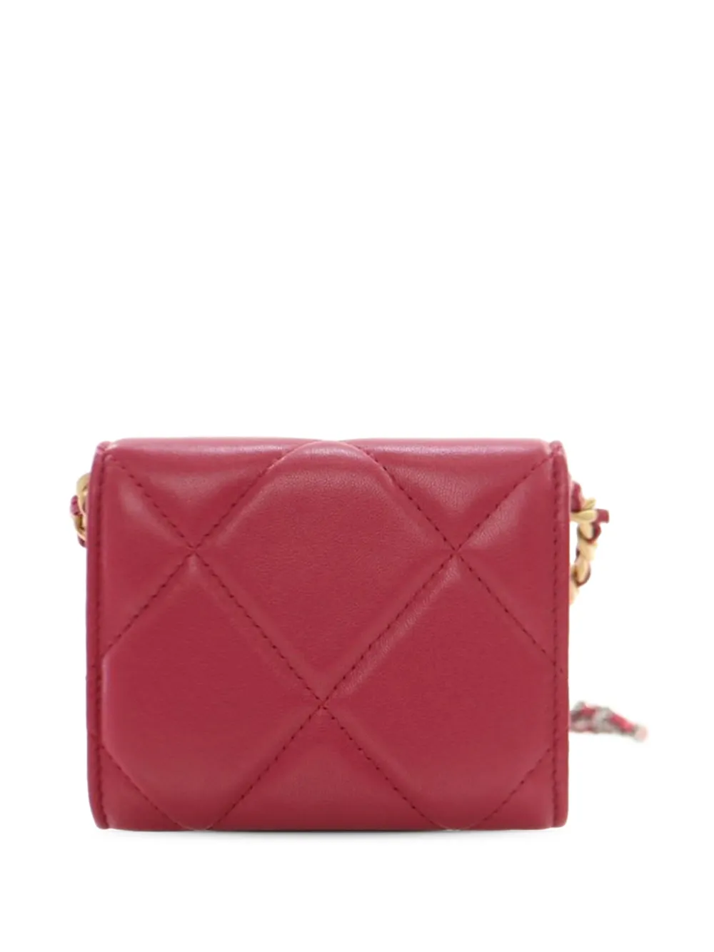 Pre-owned Chanel 2021 Quilted Lambskin  19 Card Holder On Chain Crossbody Bag