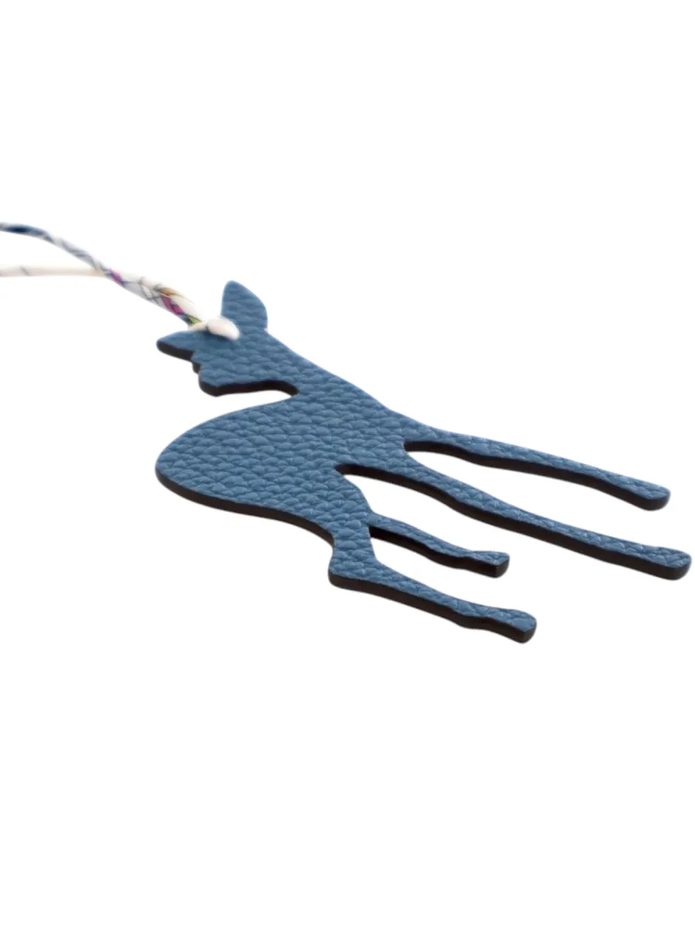 Pre-owned Hermes 2020-2025 Togo And Epsom Petit H Fawn Bag Charm Key Chain In Blue