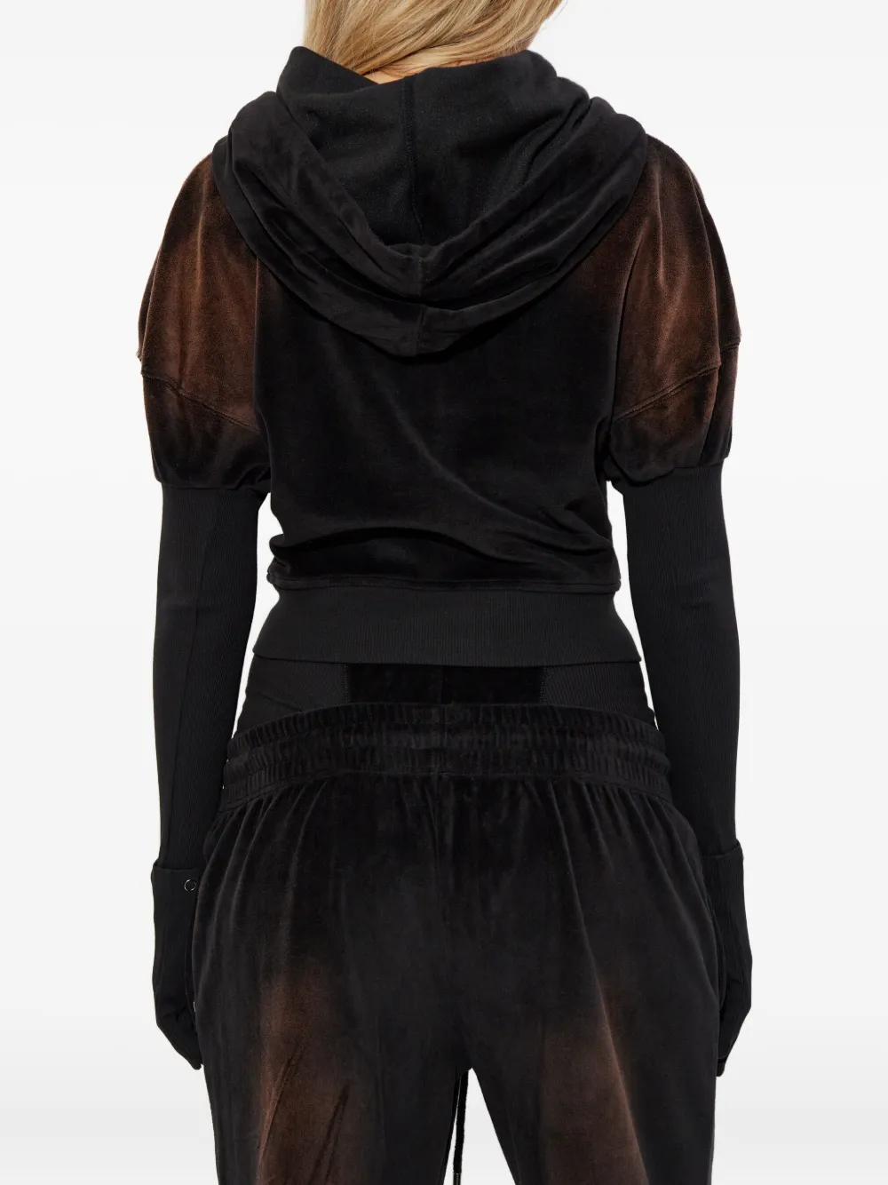 KNWLS Paris fluwelen hoodie met ritssluiting Bruin