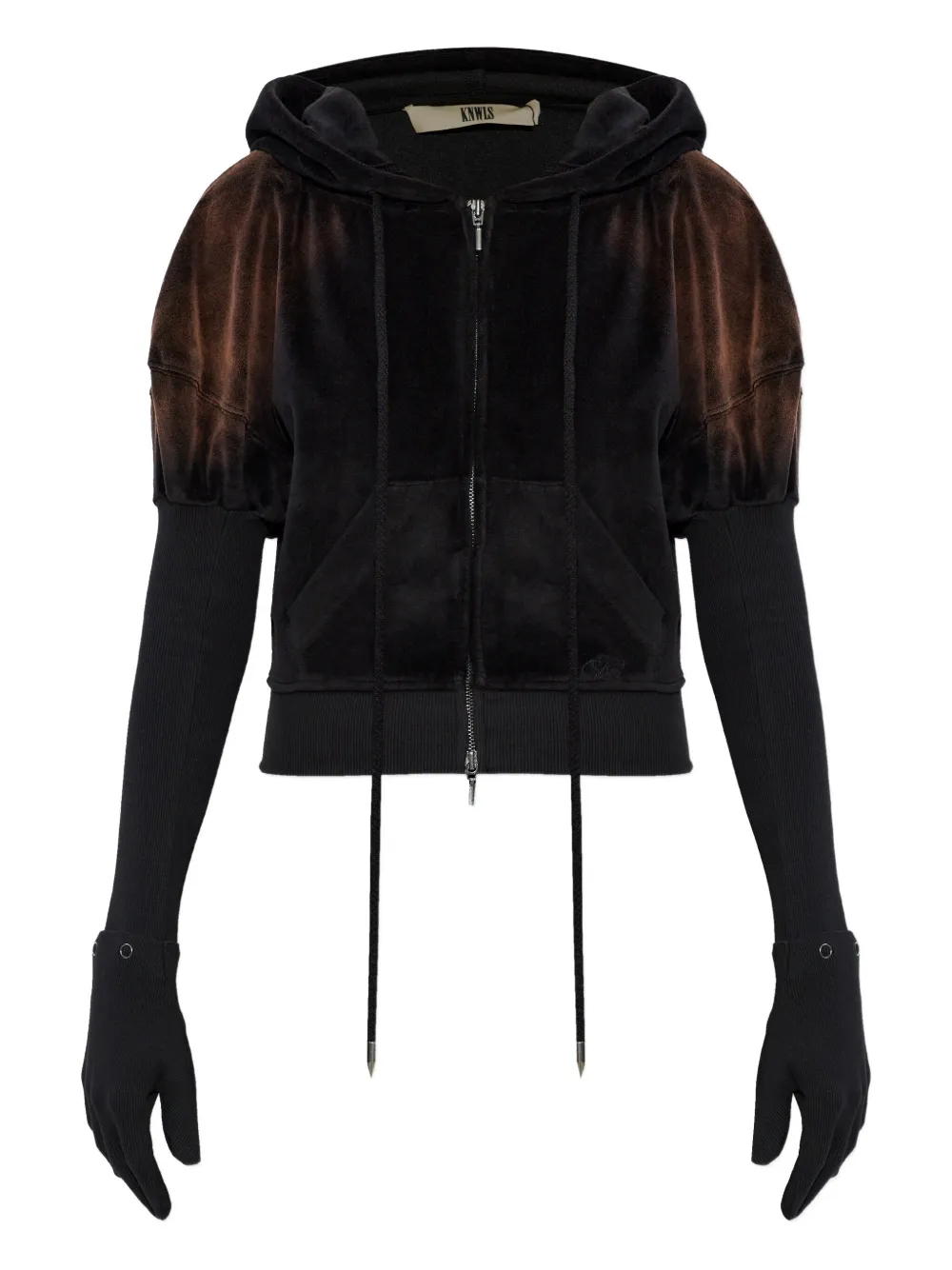 KNWLS Paris zip-fastening velvet hoodie | Brown | Image 1