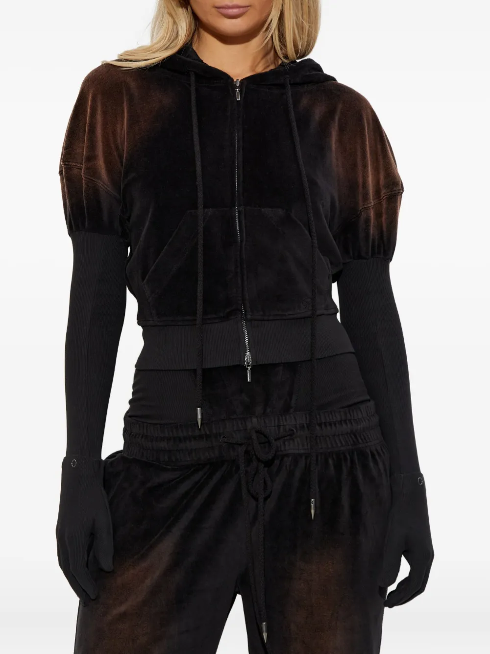 KNWLS Paris fluwelen hoodie met ritssluiting Bruin