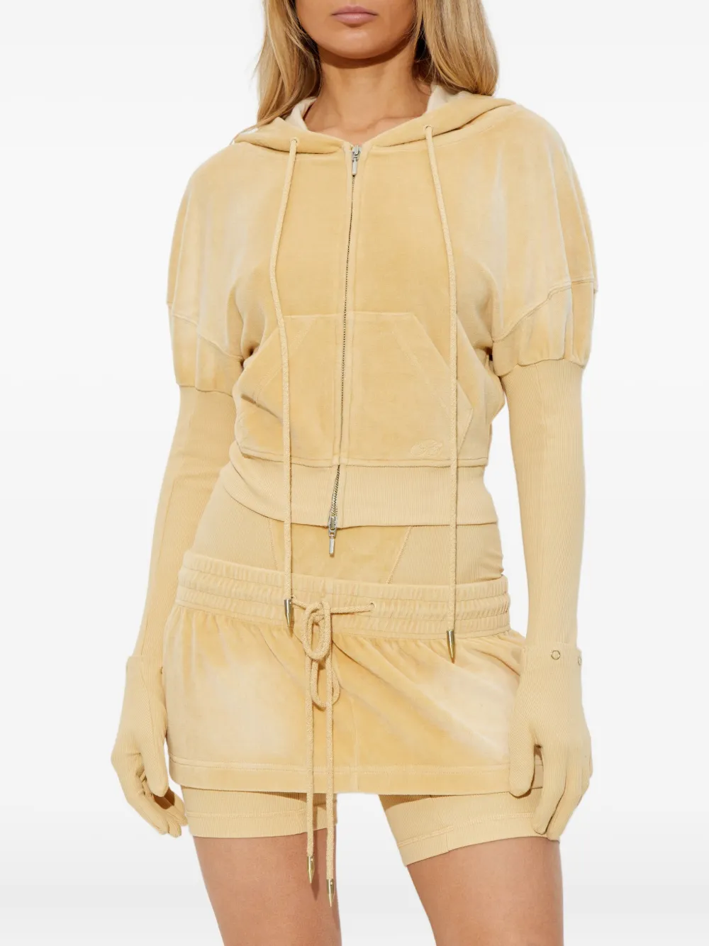 KNWLS Paris fluwelen hoodie met ritssluiting Geel