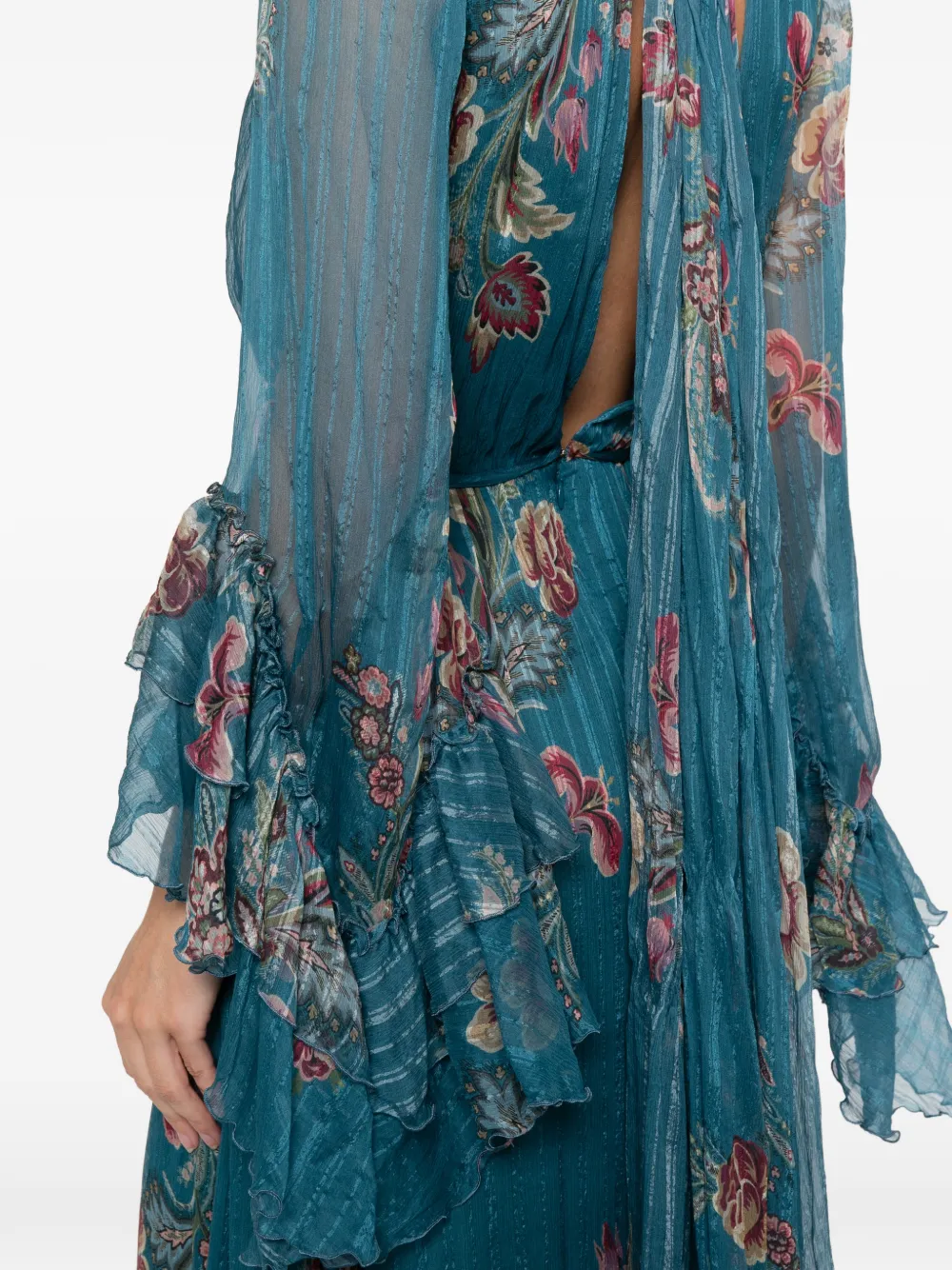 Etro Ruffled Floral-print Maxi Dress In Blue
