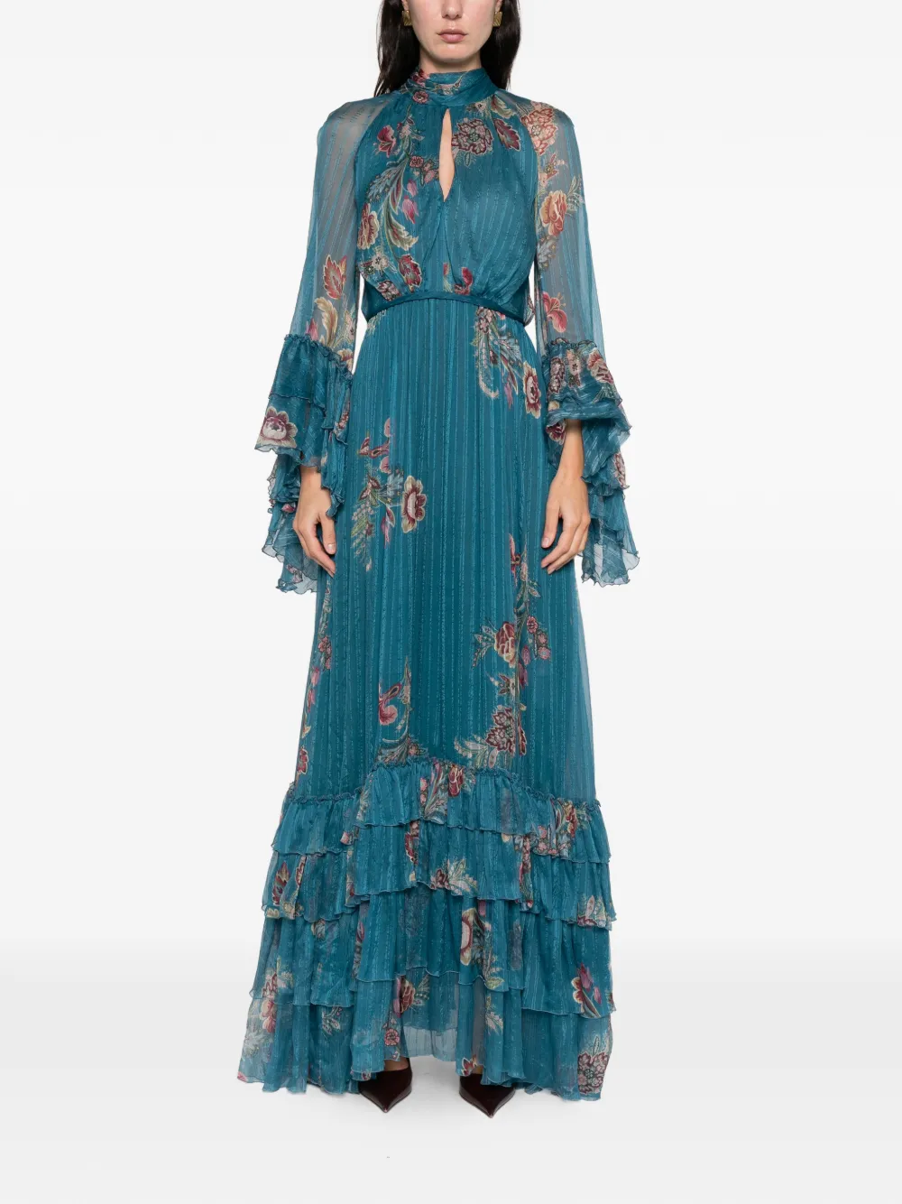 Etro Ruffled Floral-print Maxi Dress In Blue