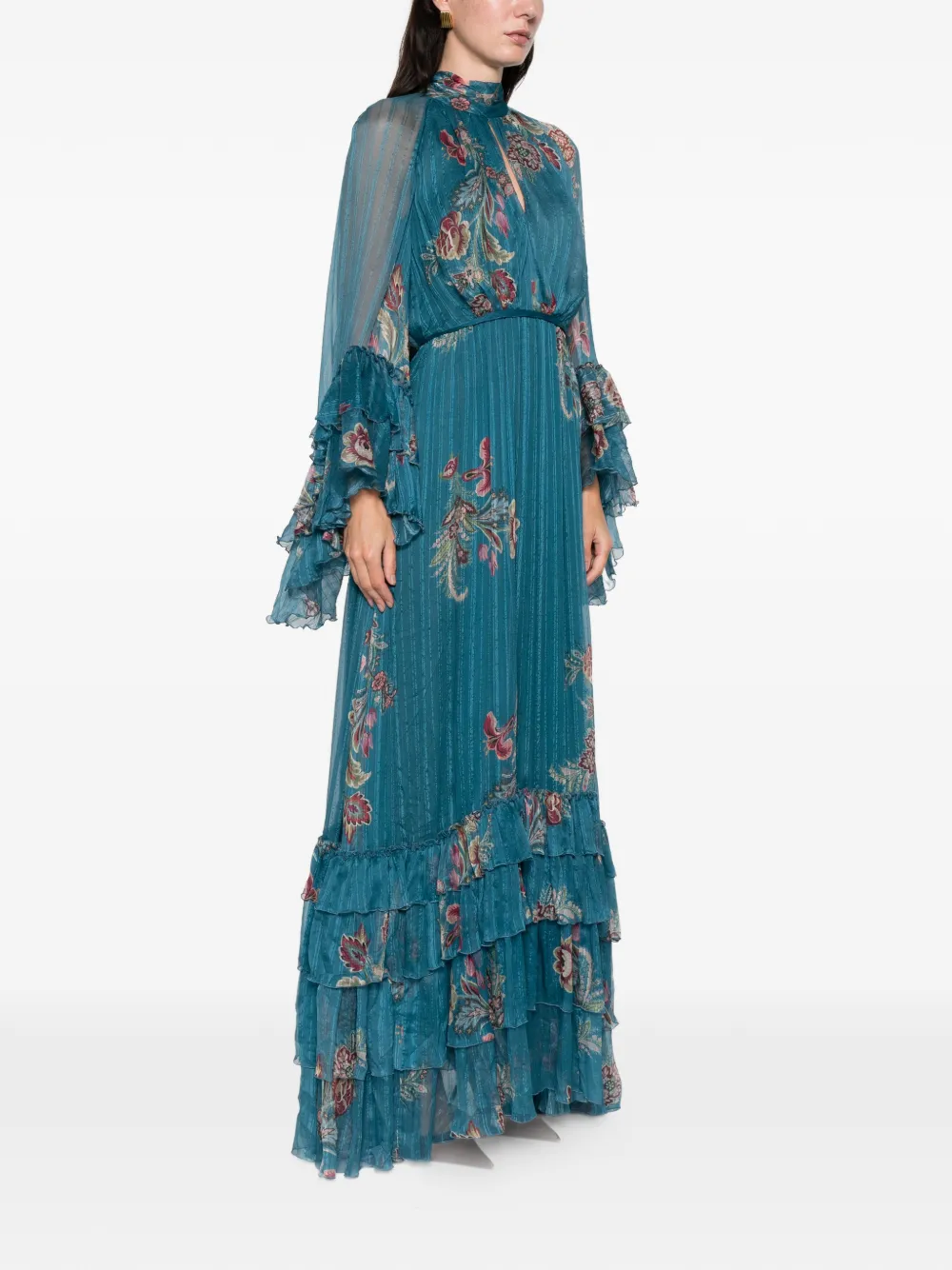 Etro Ruffled Floral-print Maxi Dress In Blue