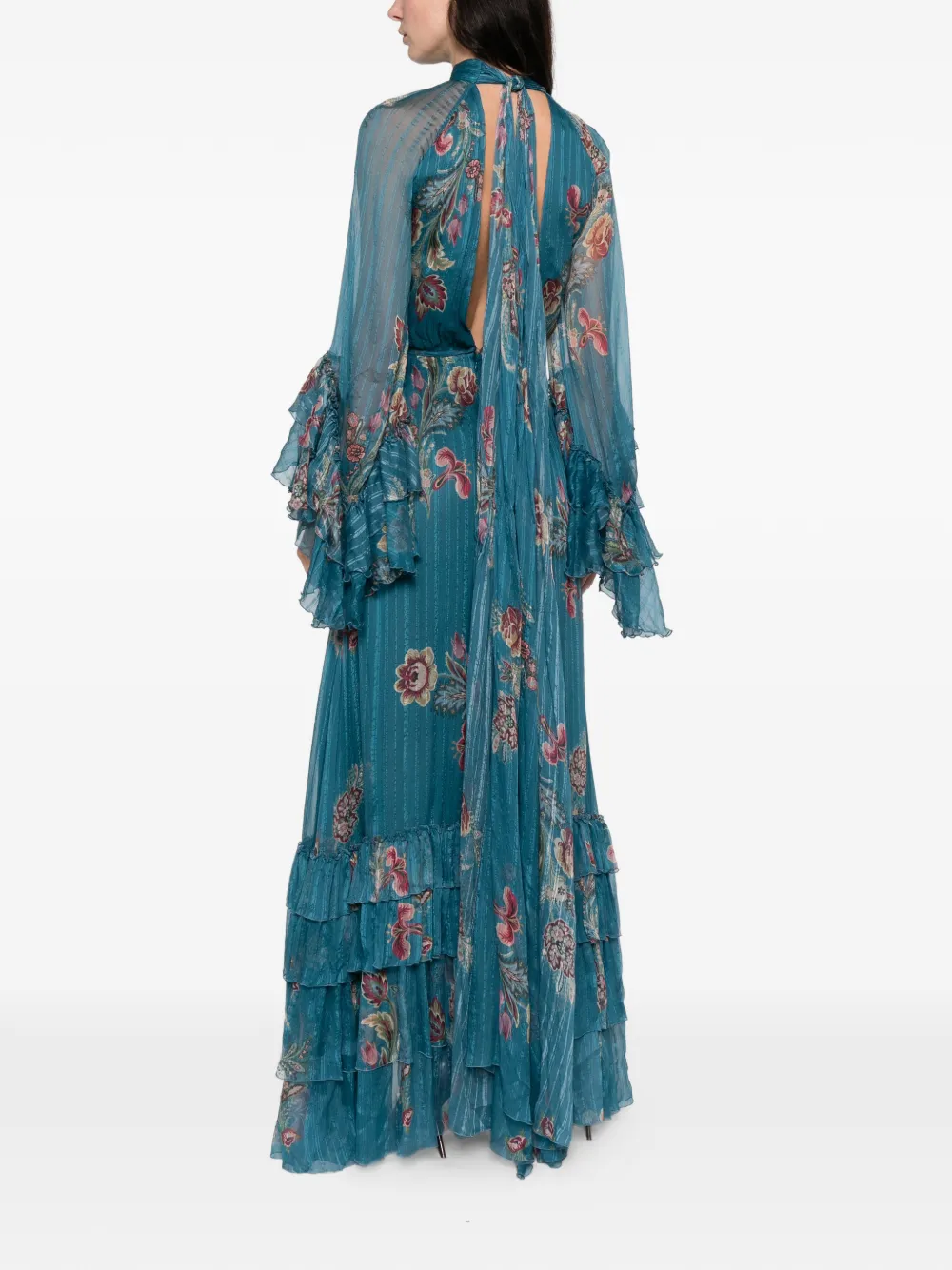 Etro Ruffled Floral-print Maxi Dress In Blue