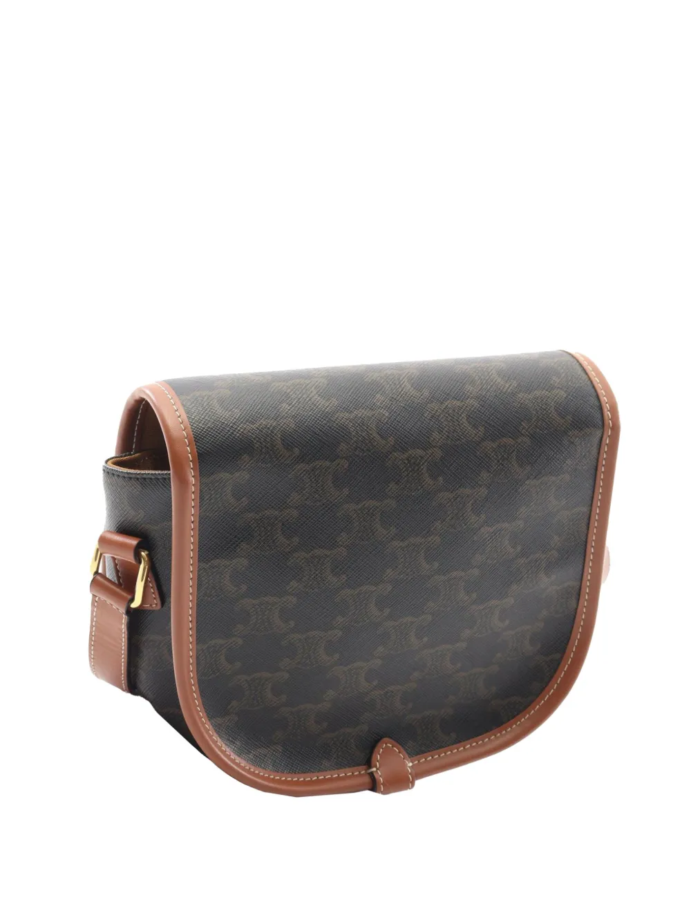 Pre-owned Celine 2018-2025 Medium Triomphe Coated Canvas Folco Crossbody Bag In Brown