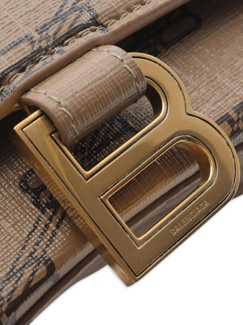 Pre-owned Balenciaga 2005-2025 Small Bb Monogram Coated Canvas Hourglass Top Handle Bag Satchel In Brown
