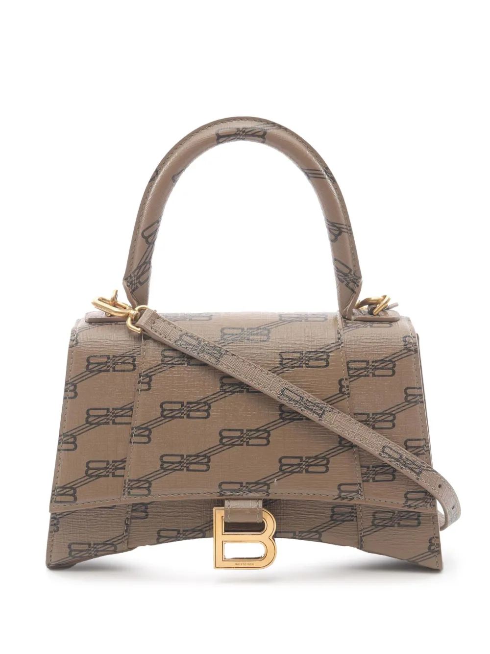 Pre-owned Balenciaga 2005-2025 Small Bb Monogram Coated Canvas Hourglass Top Handle Bag Satchel In Brown