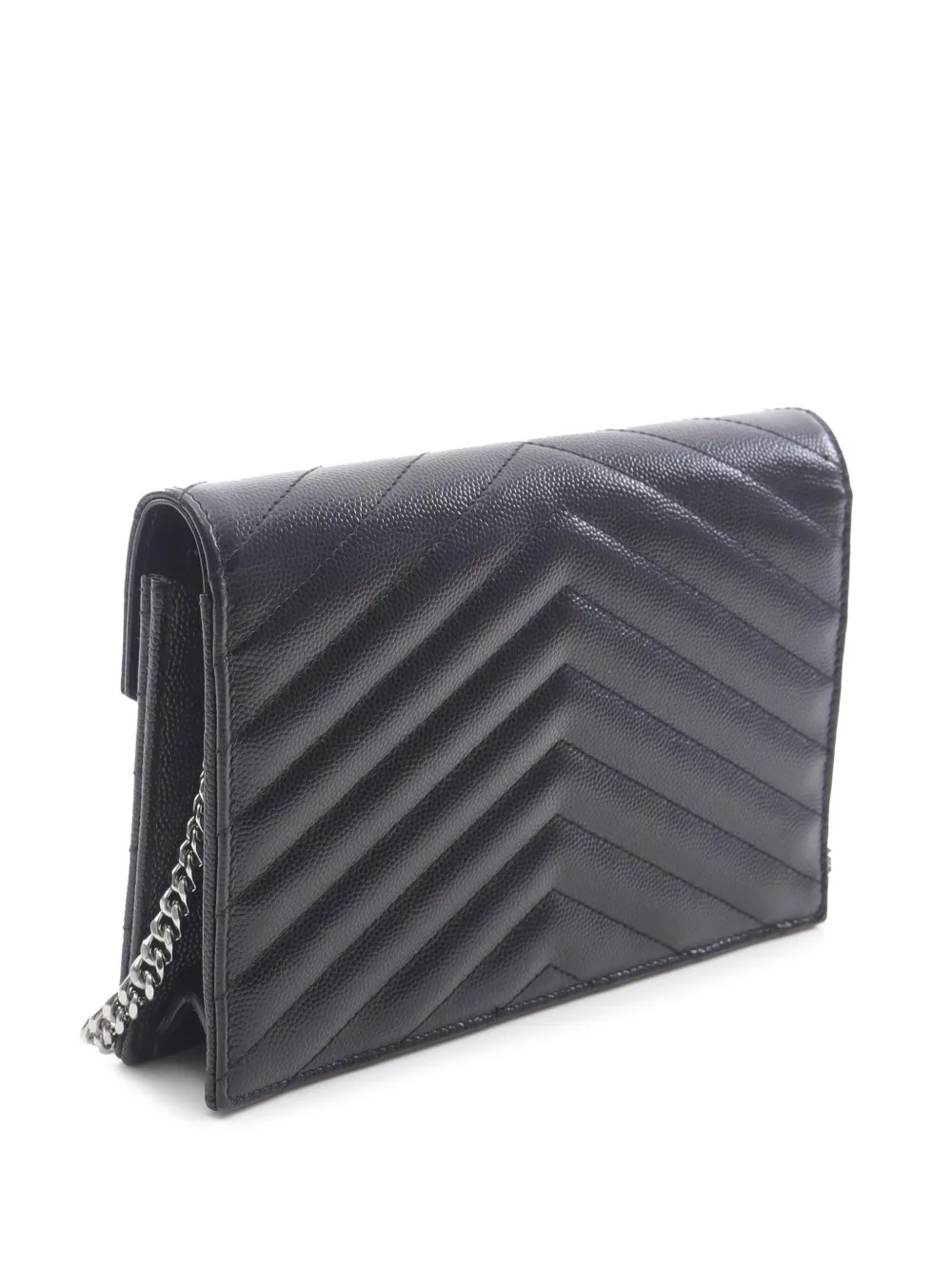 Pre-owned Saint Laurent 2013-2025 Grain De Poudre Cassandre Envelope Chain Wallet Crossbody Bag In Black
