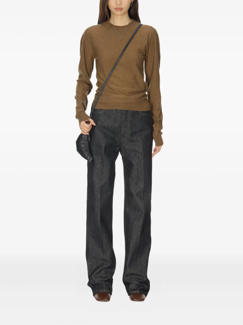 Lemaire Crew-neck Wool Sweater In Brown