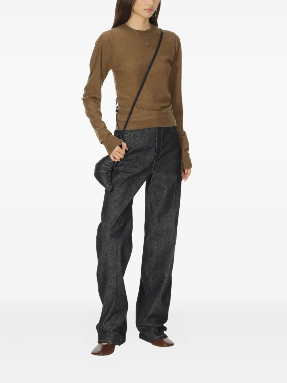 Lemaire Crew-neck Wool Sweater In Brown