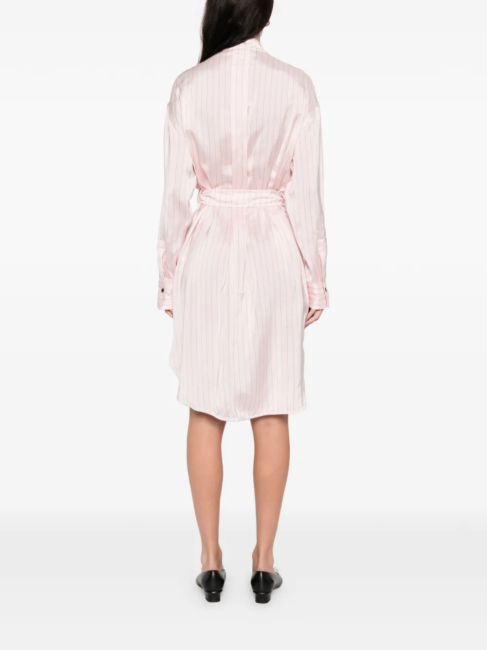 belted striped midi shirt dress