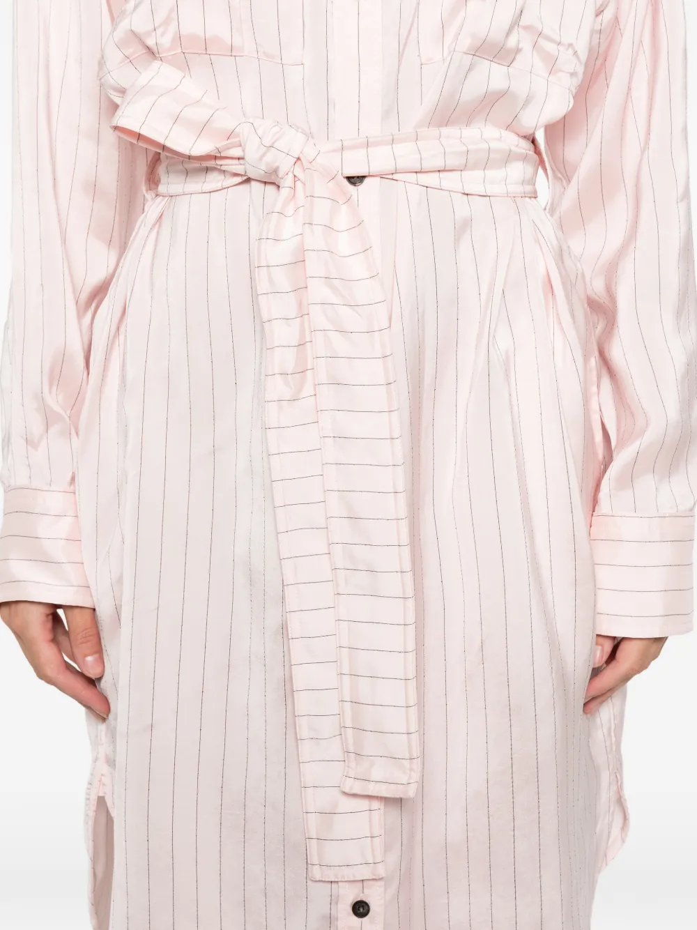 belted striped midi shirt dress