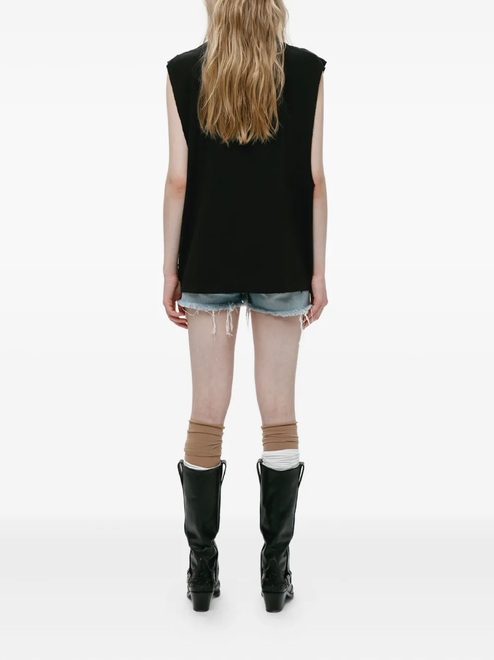 Mainless Sleeveless Distressed T-shirt In Black