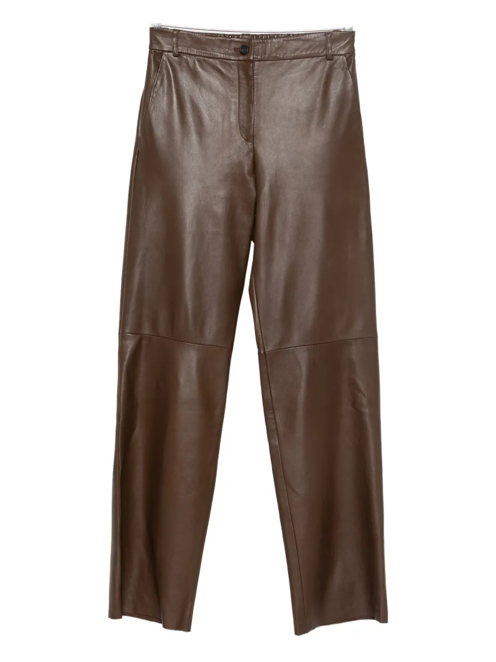 Antonelli Leather Straight-leg Trousers In Brown