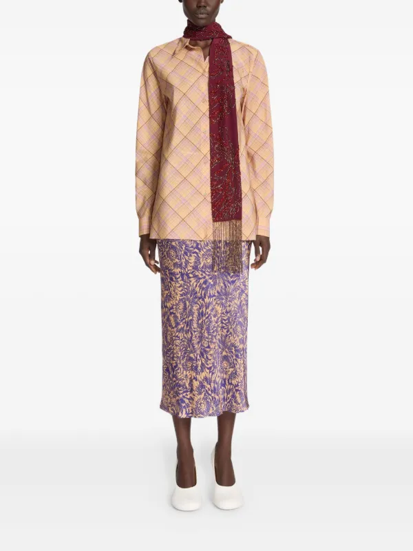 DRIES VAN NOTEN Embroidered Fringed Silk Scarf | Red | FARFETCH