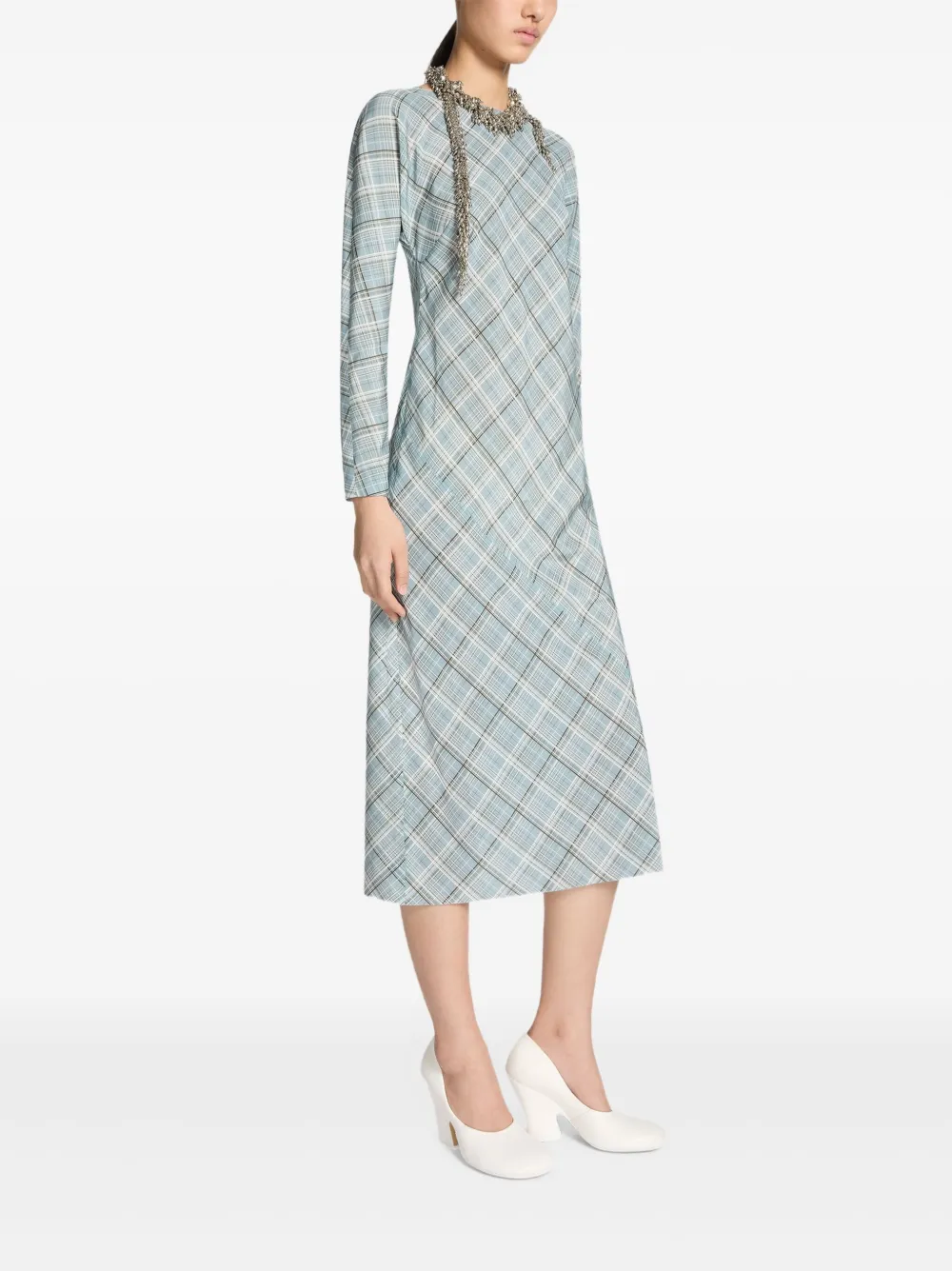 Dries Van Noten Plaid Midi Dress In Blue