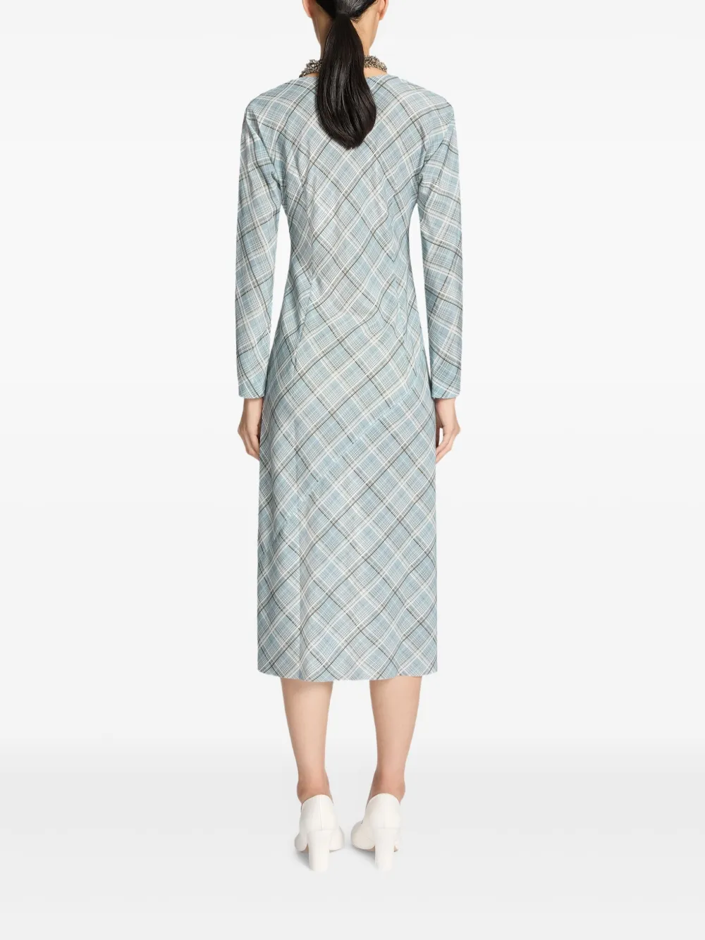 Dries Van Noten Plaid Midi Dress In Blue