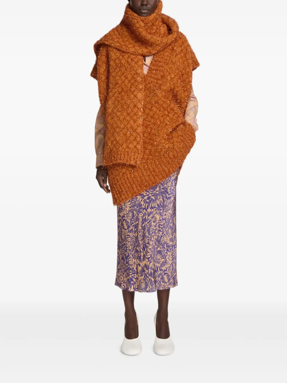 DRIES VAN NOTEN Metallic gebreide sjaal - Oranje