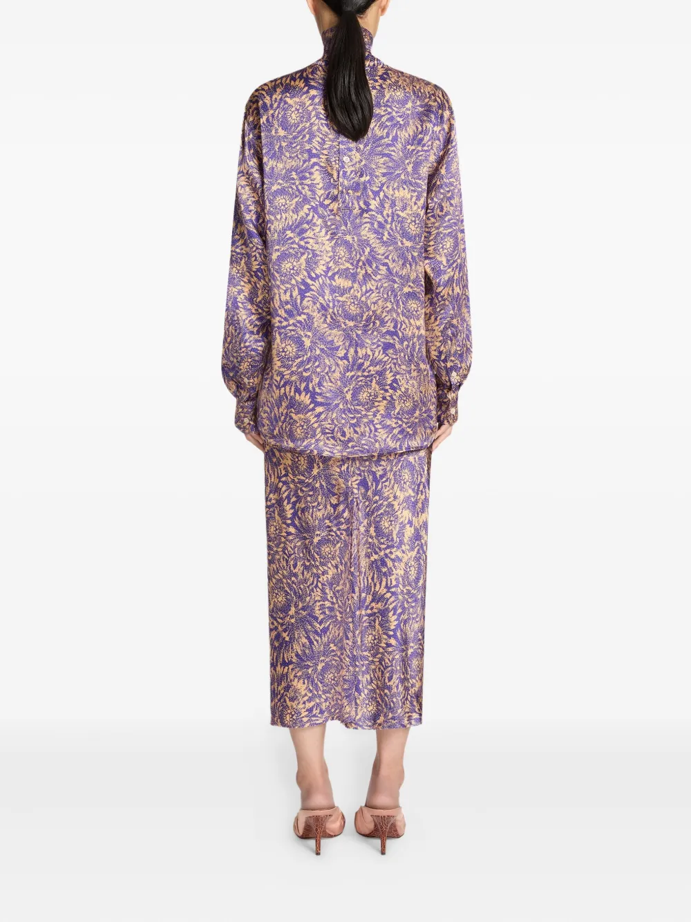 Dries Van Noten Floral Silk Satin Blouse In Purple