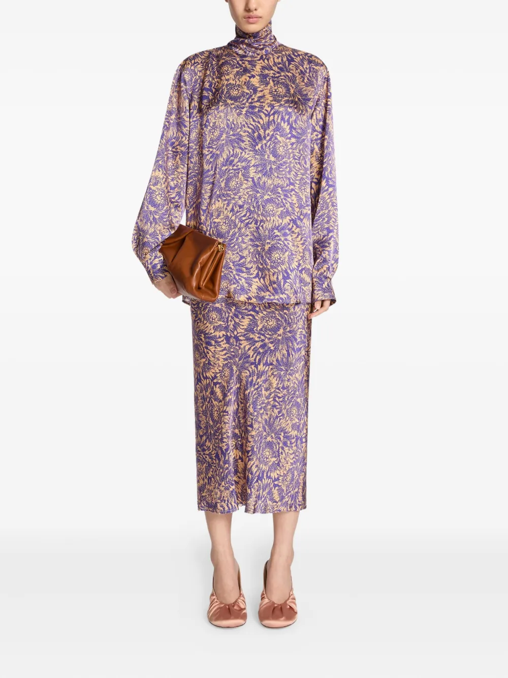 Dries Van Noten Floral Silk Satin Blouse In Purple