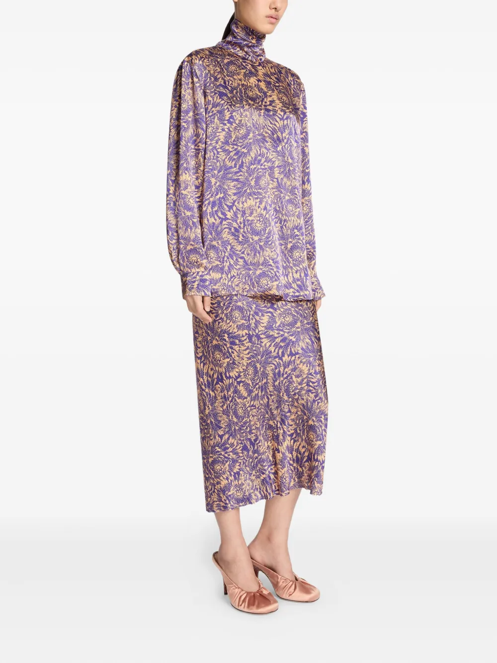 Dries Van Noten Floral Silk Satin Blouse In Purple