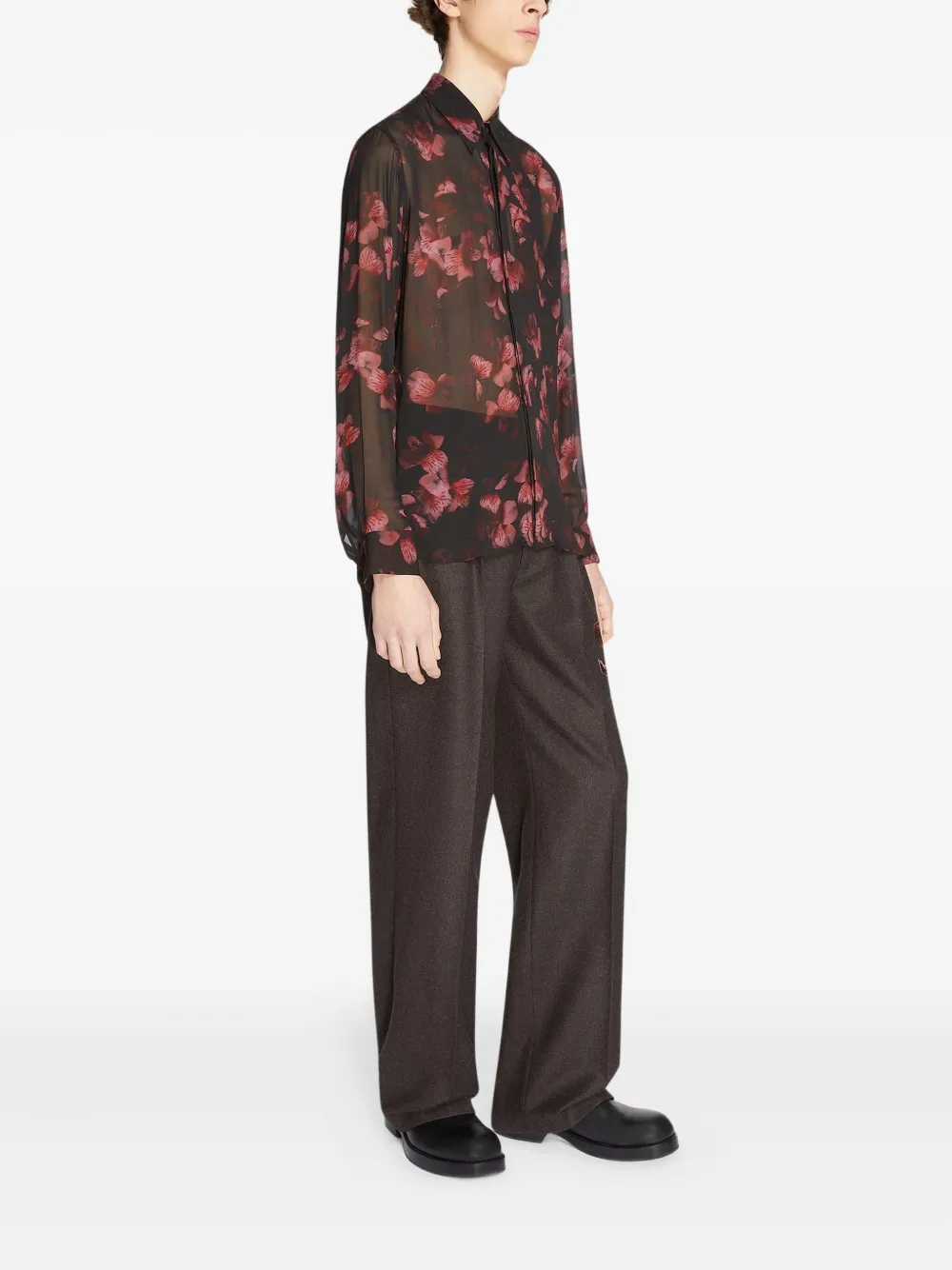 DRIES VAN NOTEN Popover zijden overhemd Zwart