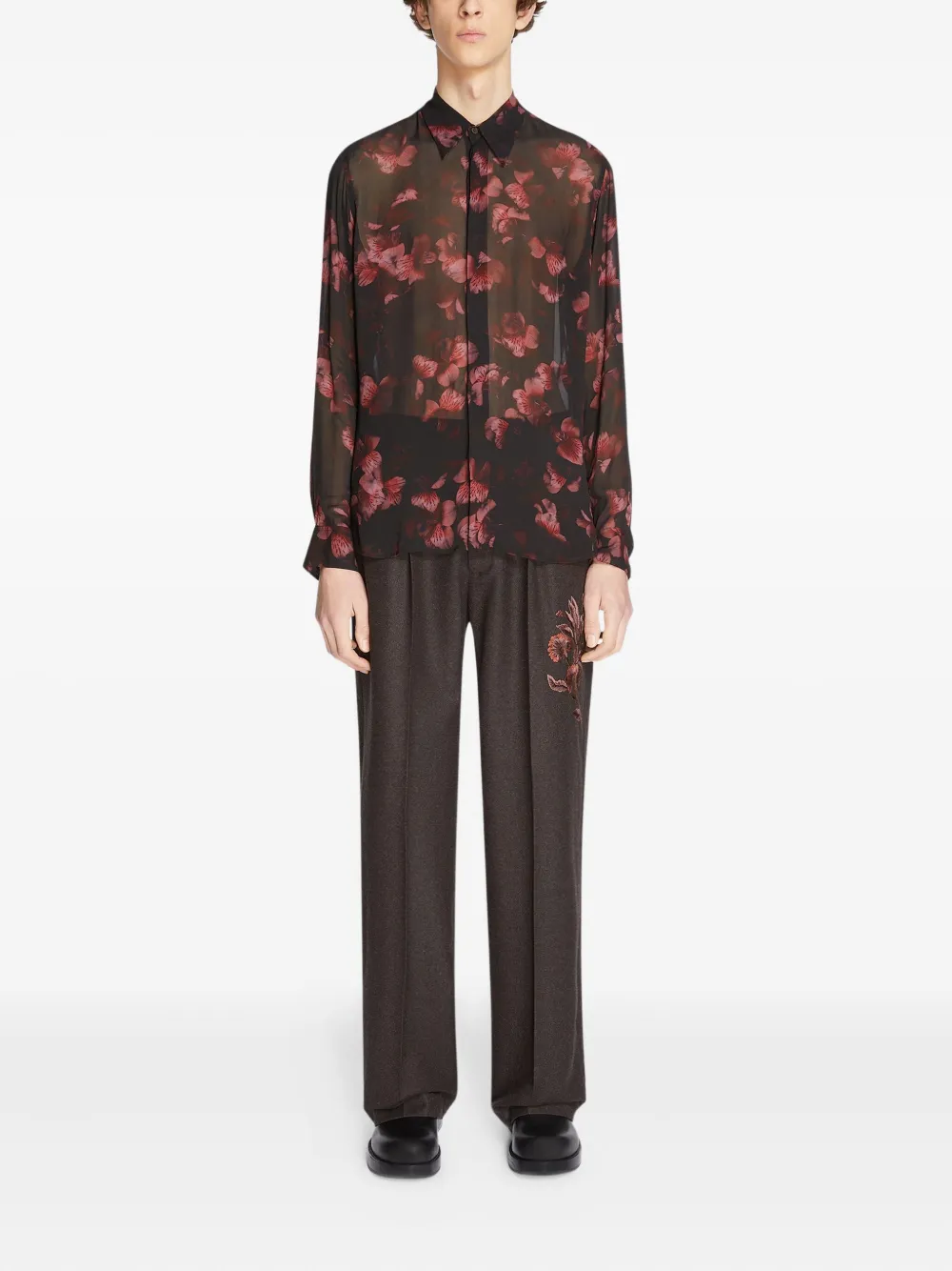 DRIES VAN NOTEN Popover zijden overhemd - Zwart