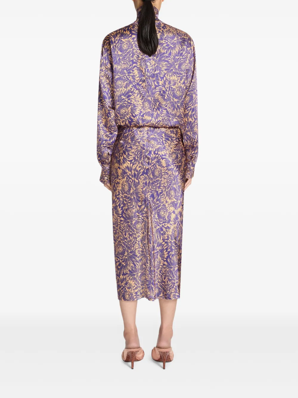 Dries Van Noten Printed Silk Midi Skirt In Purple