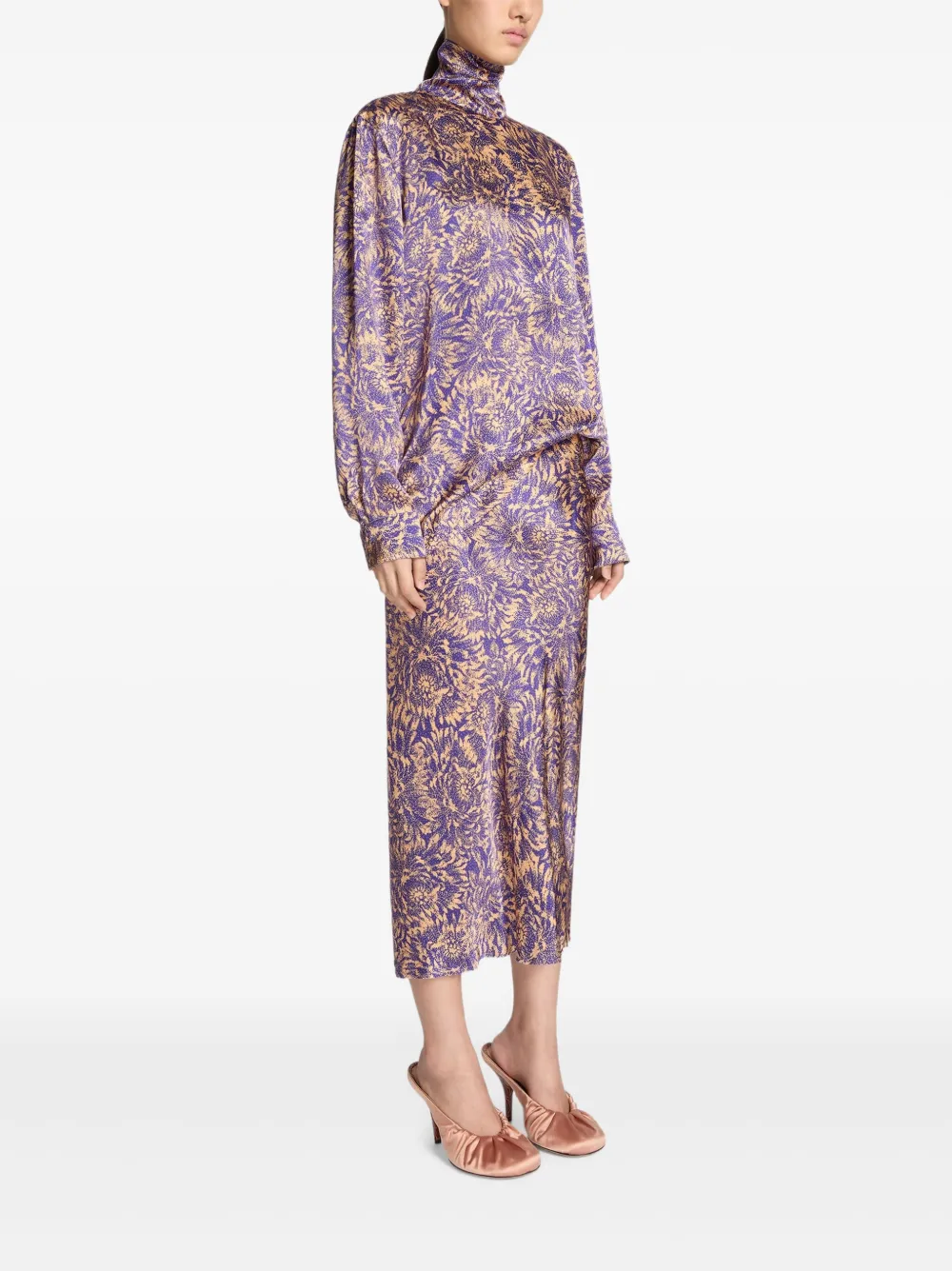 DRIES VAN NOTEN Zijden midi-rok met print - Paars