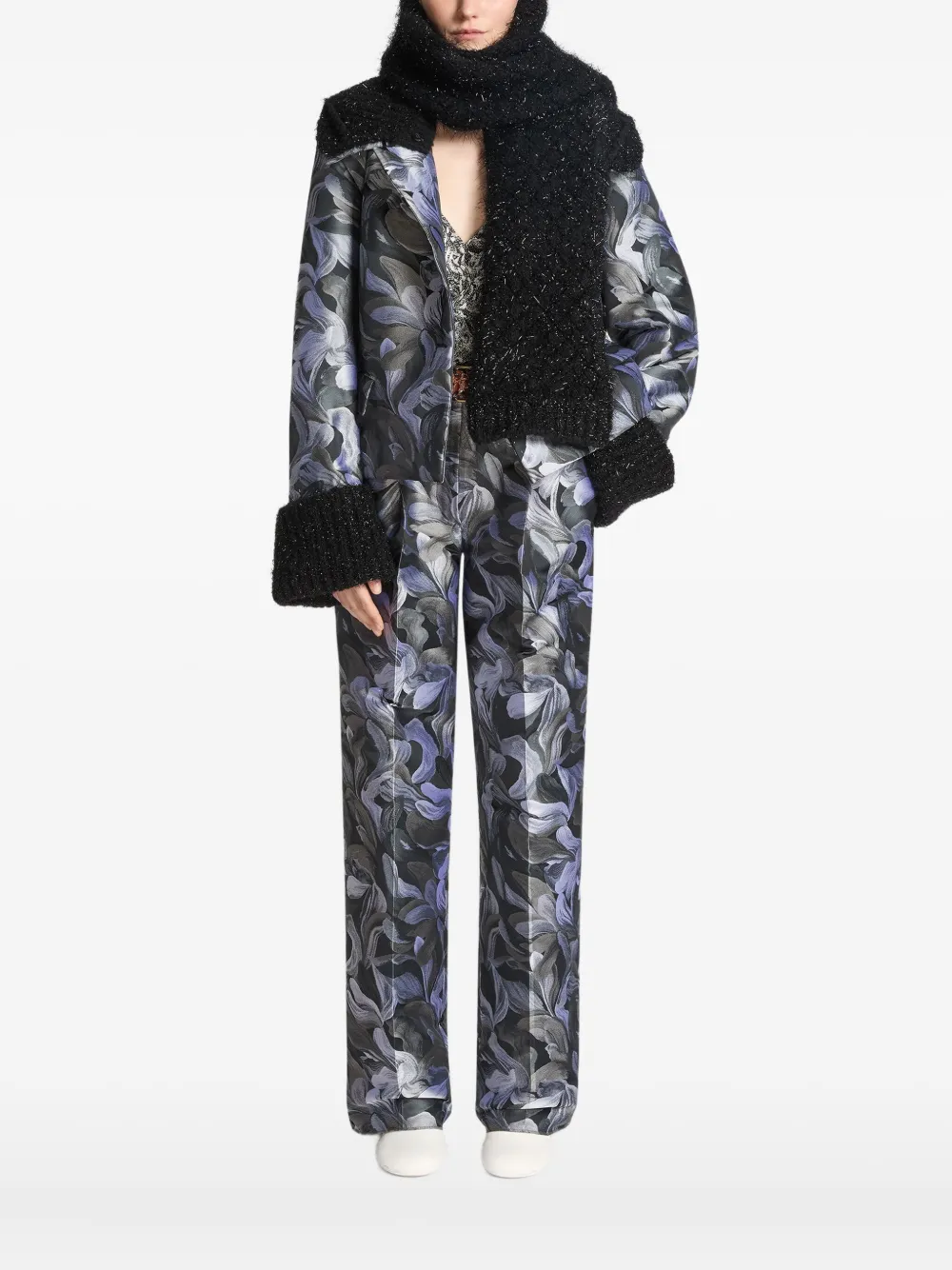 Dries Van Noten Metallized Knit Scarf In Brown