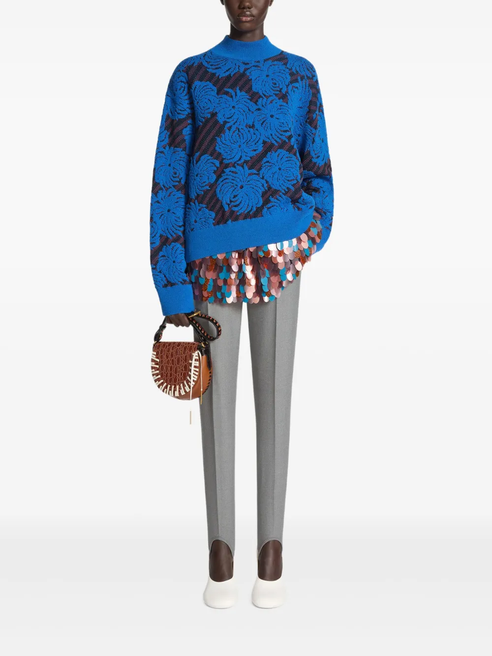 Dries Van Noten Floral-jacquard Sweater In Blue