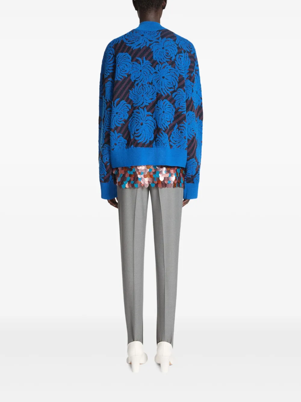 Dries Van Noten Floral-jacquard Sweater In Blue