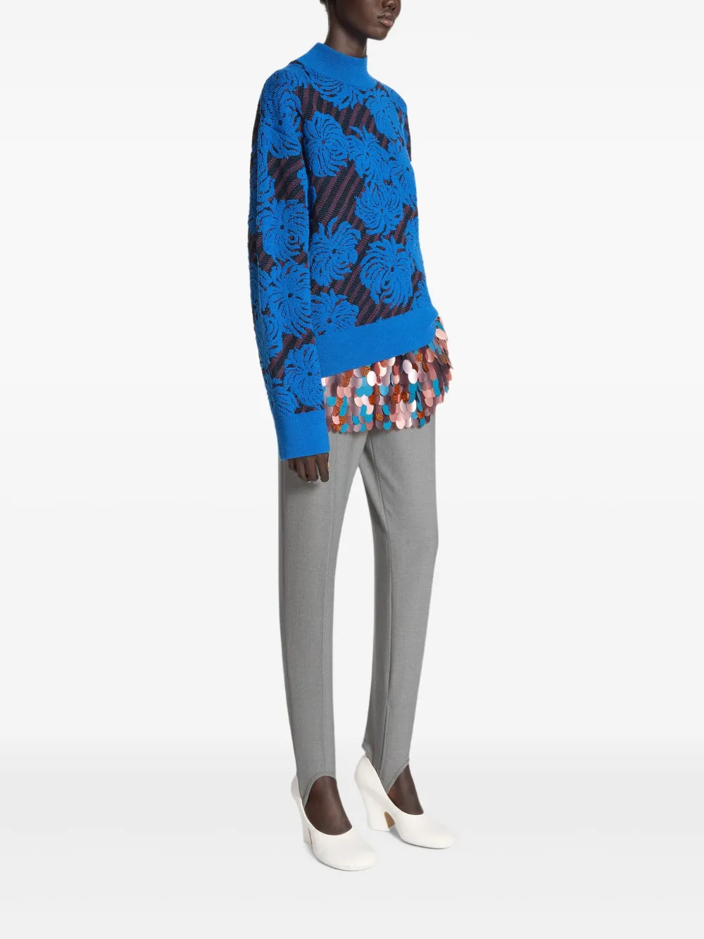 Dries Van Noten Floral-jacquard Sweater In Blue