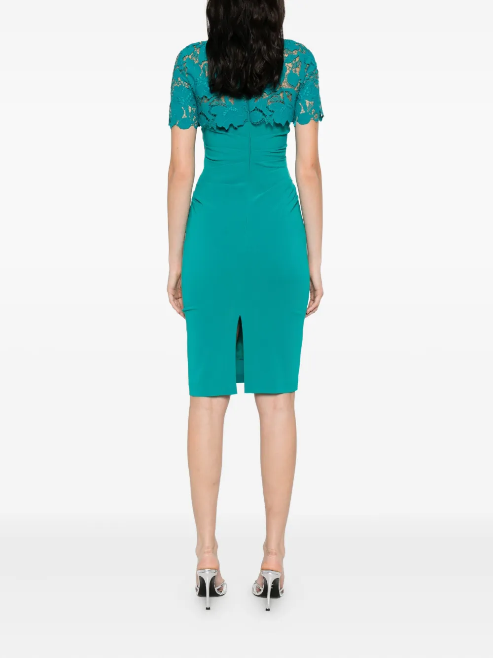 Talbot Runhof Jurk met kanten vlak Blauw