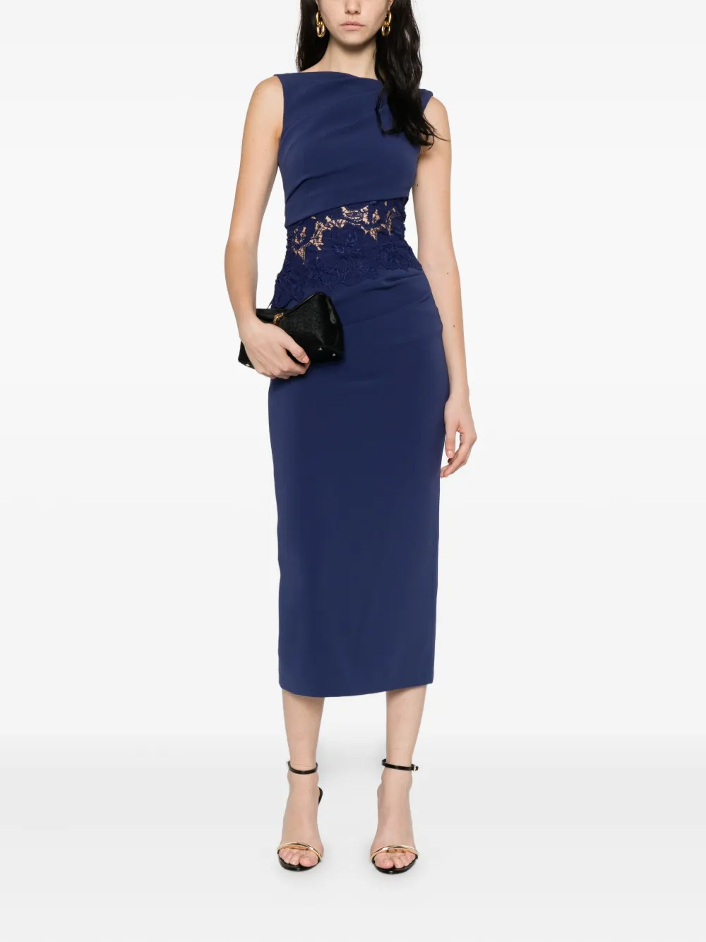 Talbot Runhof Jurk met kanten vlak - Blauw