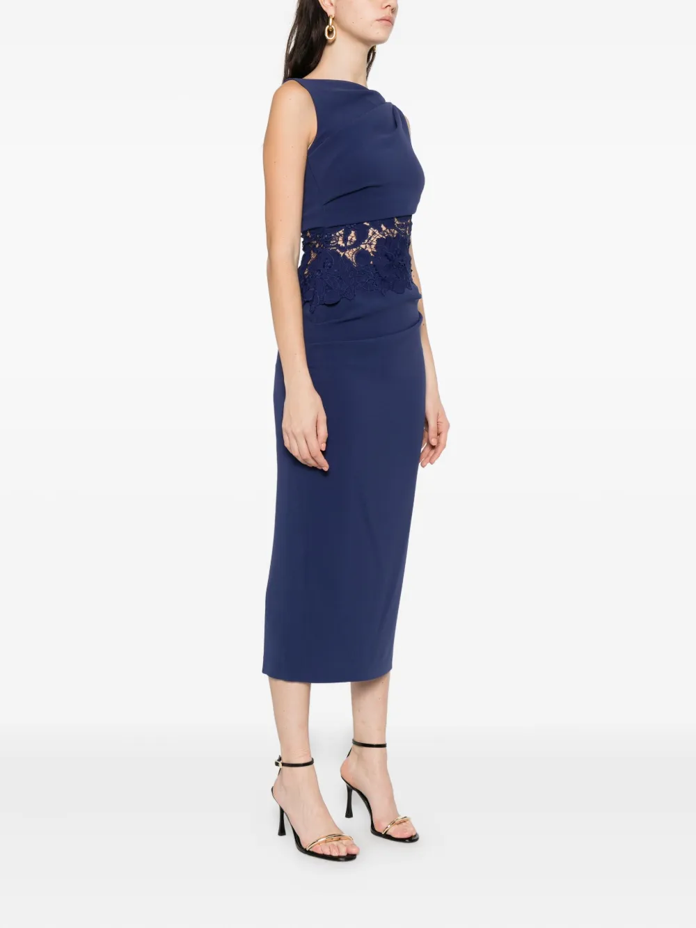 Talbot Runhof Jurk met kanten vlak Blauw