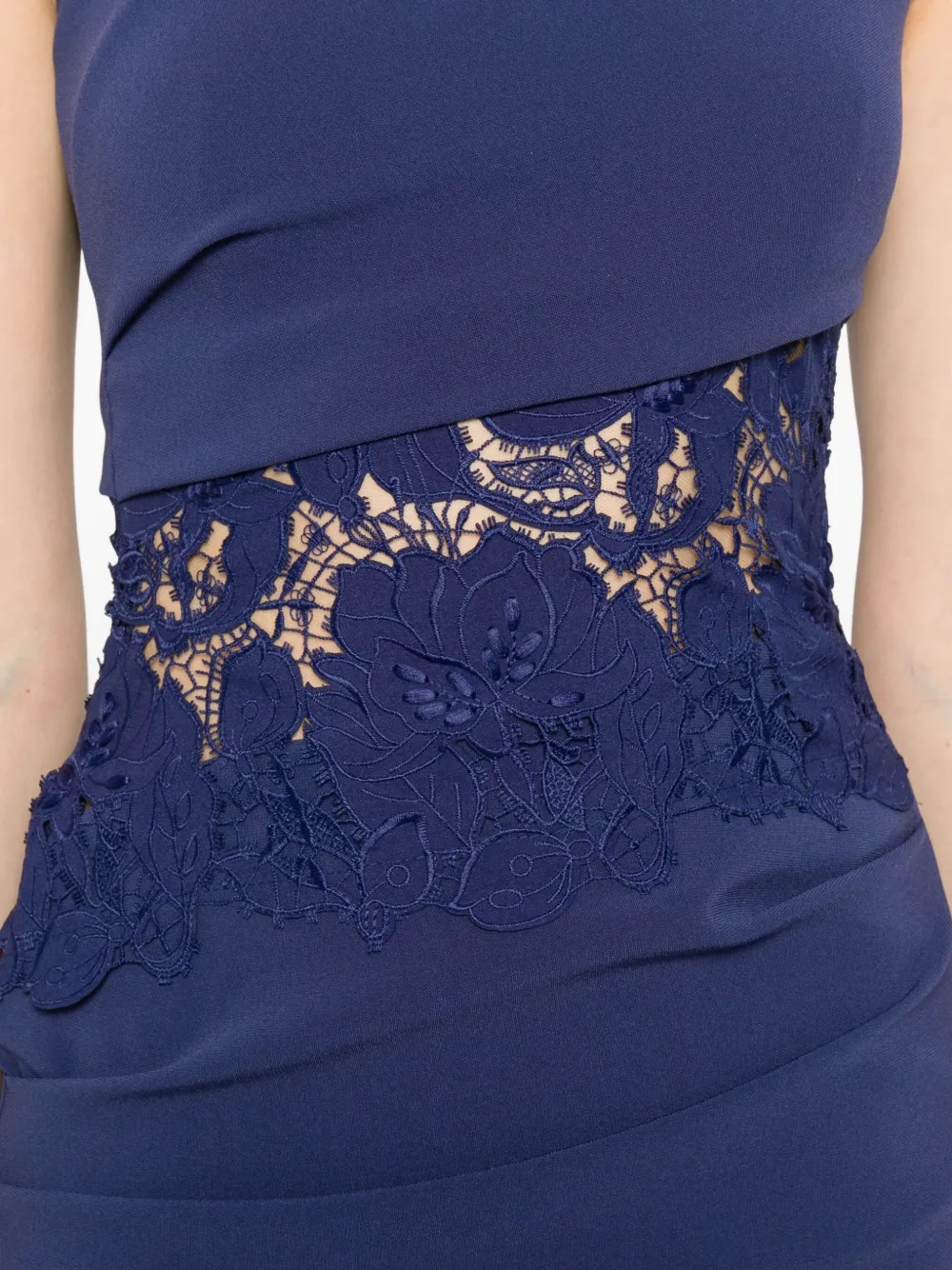 Talbot Runhof Jurk met kanten vlak Blauw