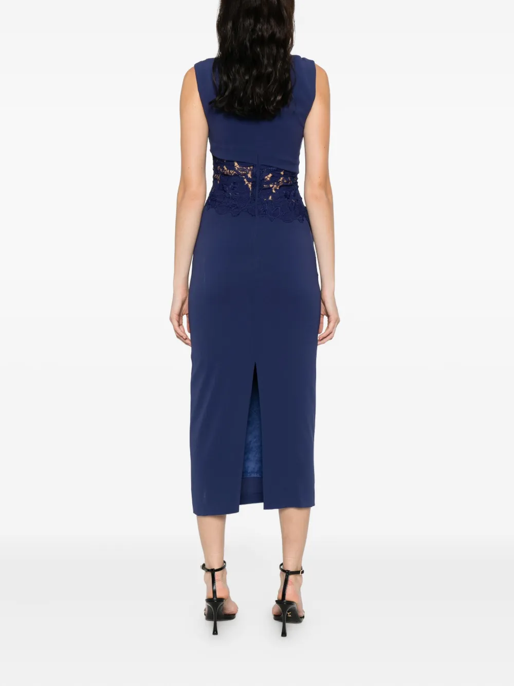 Talbot Runhof Jurk met kanten vlak Blauw