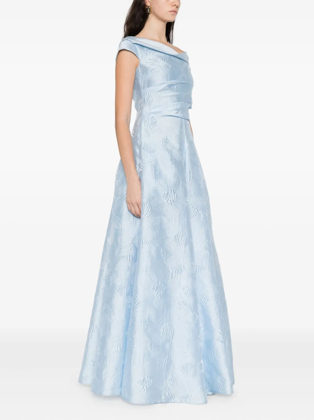 Talbot Runhof Jurk met bloemenprint en col Blauw