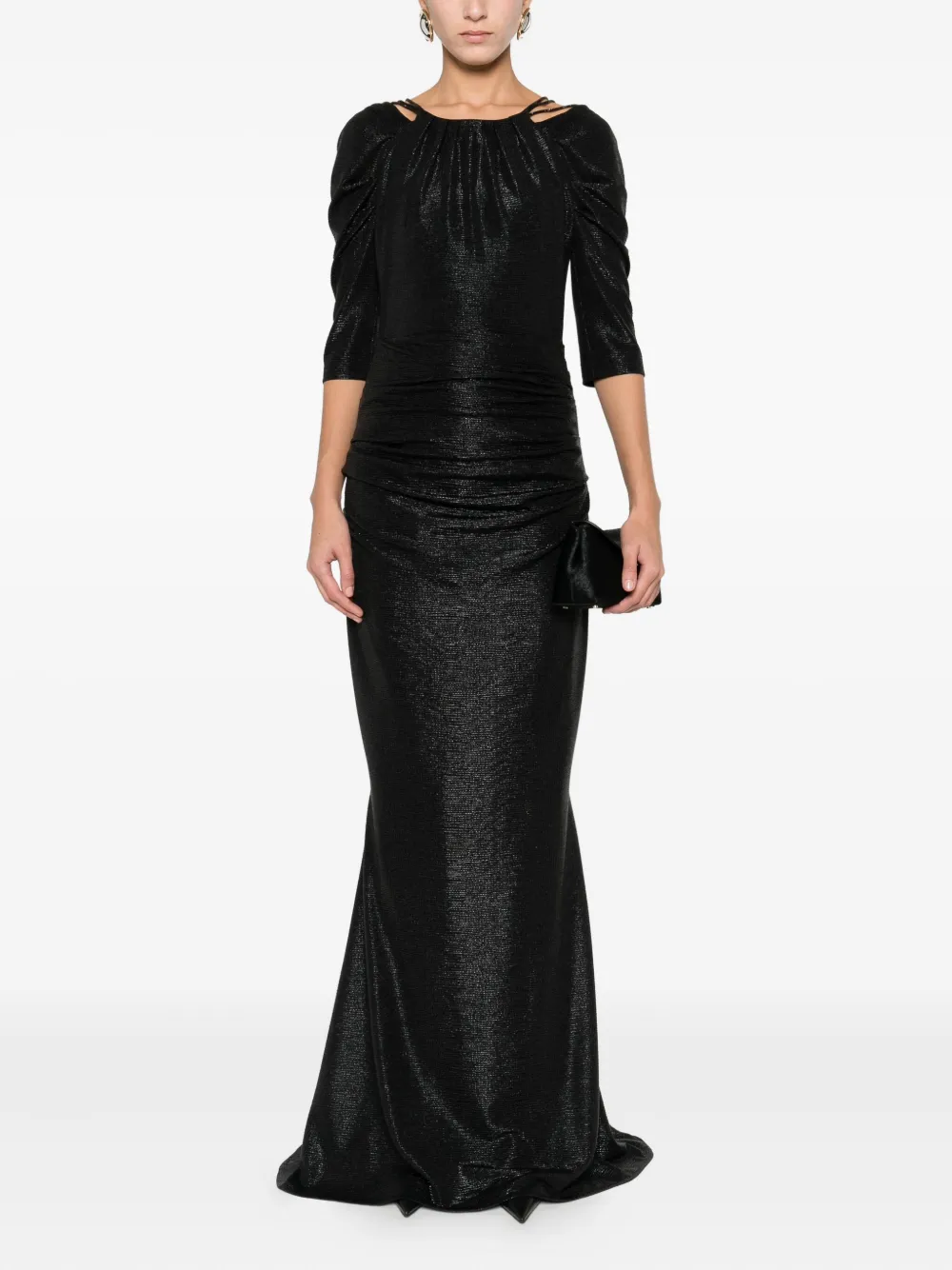 Talbot Runhof Maxi-jurk met ruches - Zwart