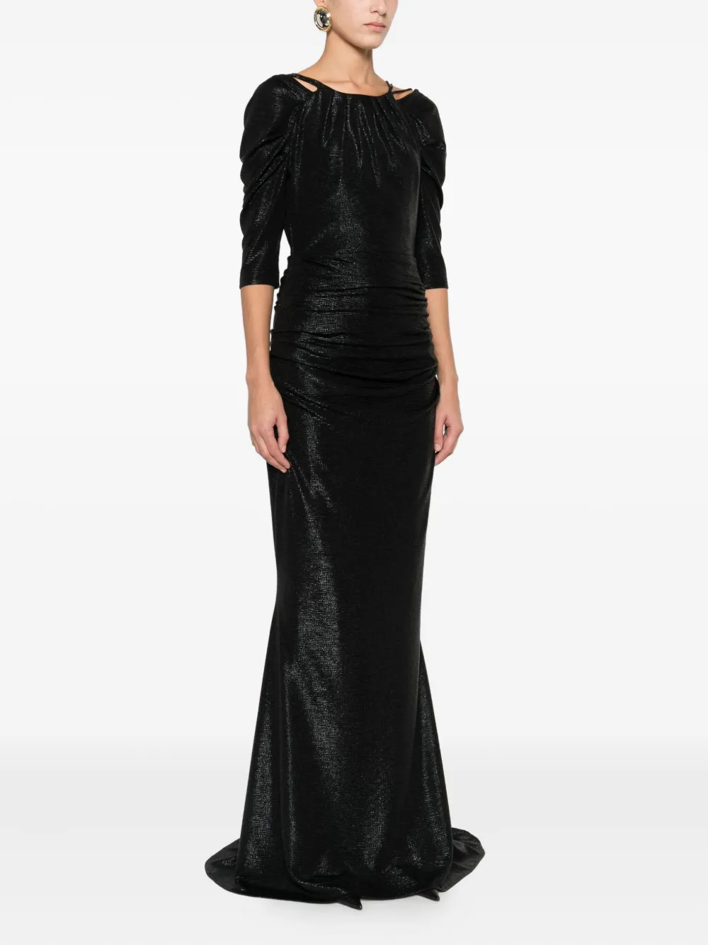 Talbot Runhof Maxi-jurk met ruches Zwart