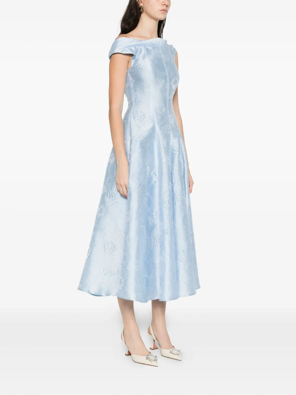 Talbot Runhof Jurk met geborduurde bloemen Blauw