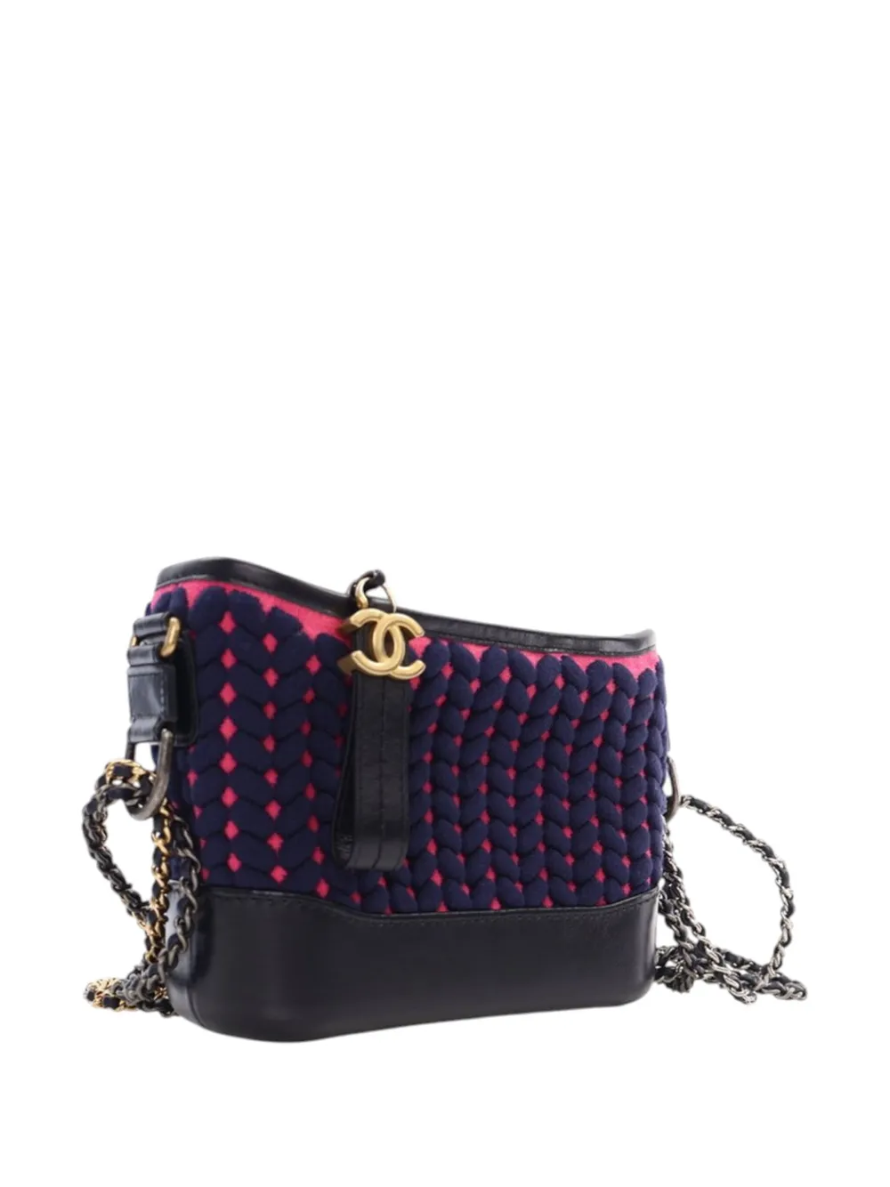 Pre-owned Chanel 2019 Small Knit And Calfskin Gabrielle Hobo Crossbody Bag In Blue